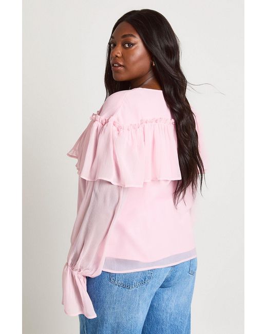 Boohoo Pink Plus Chiffon Ruffle Front Blouse