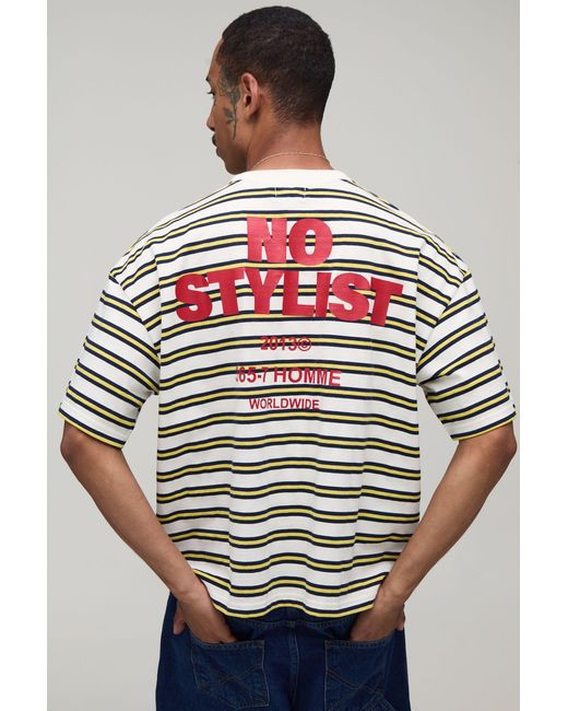 BoohooMAN Red Oversized Boxy Stripe No Stylists Slogan Print T-Shirt for men