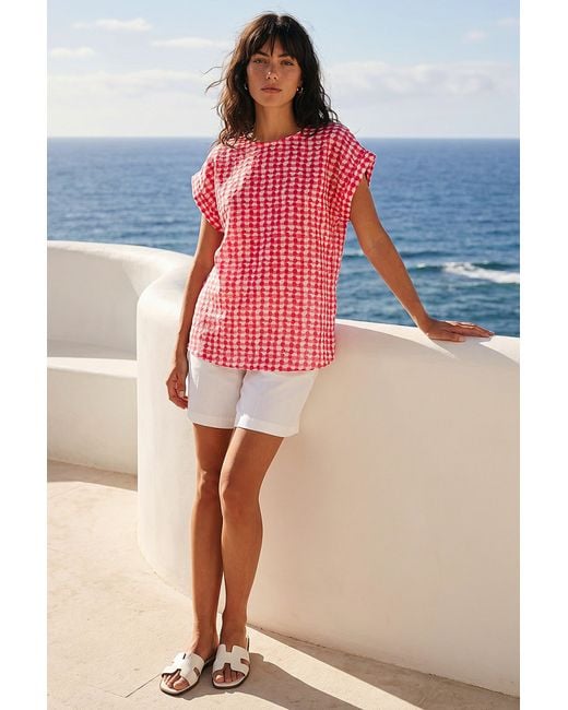Roman Red Spotted Dot Print Shell Top
