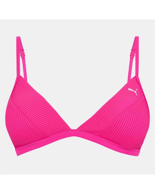PUMA Pink Swim Ribbed Bikini Top