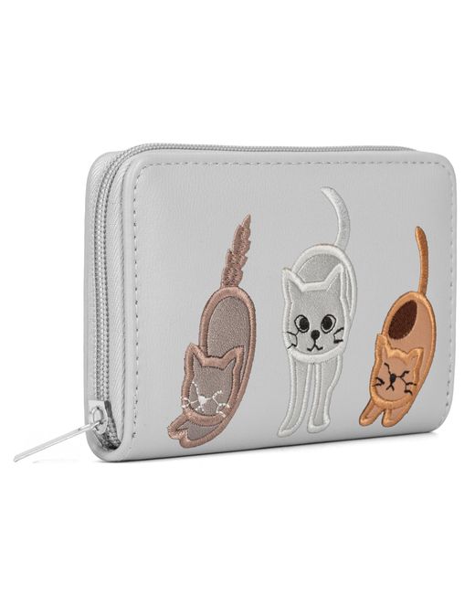 Woodland Leathers White Rfid Zip Around Purse – Cat Applique Wallet