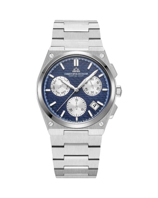 Christophe Duchamp Metallic Panda Logo Textured Dial With Case And Strap for men