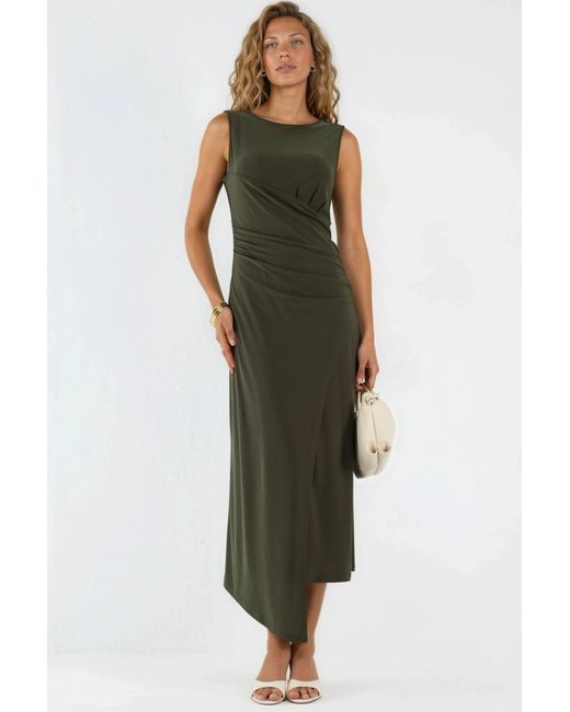 Hiccup Green Ruched A-Line Midi Dress
