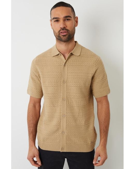 Threadbare Natural Textured Button Through Knitted Shirt for men