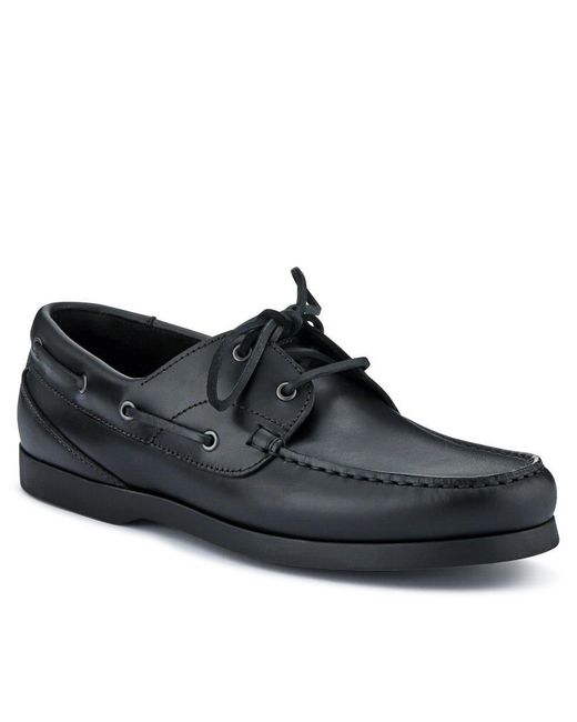 Jones Bootmaker Black Parsons Leather Boat Shoes for men