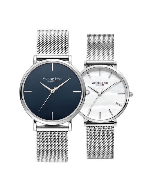 Victoria Hyde London Blue Couple Watches Gift Set Stainless Steel