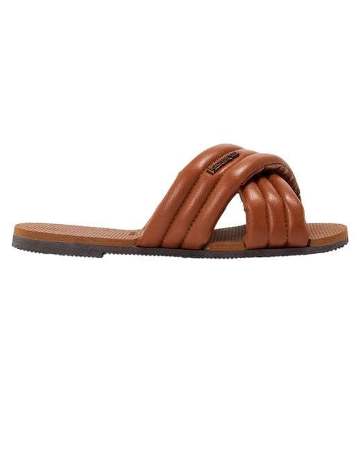 Havaianas Brown Ladies Quilted Flat Slides