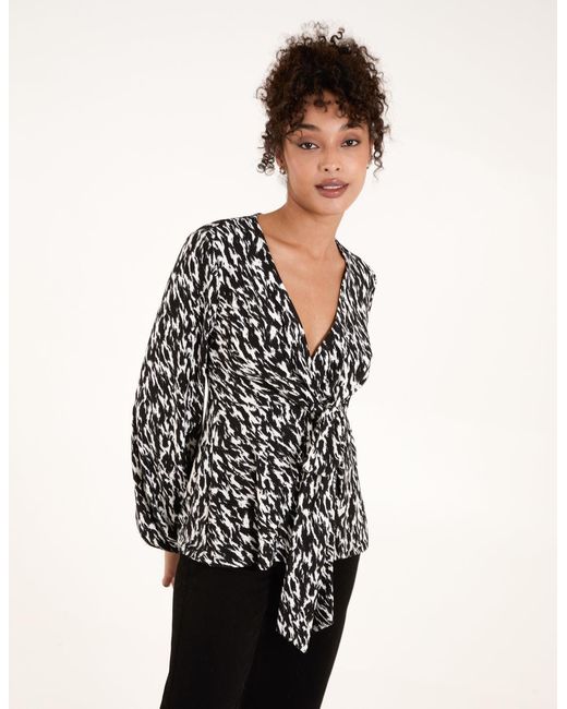 Blue Vanilla Black Wrap Front Tie Back Top