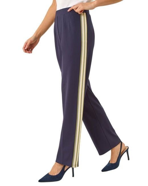 Roman Blue Petite Side Stripe Stretch Trouser