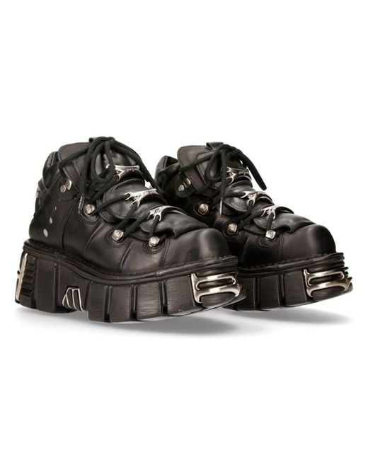 New Rock Black Gothic Ankle Boots-106-S1 Leather