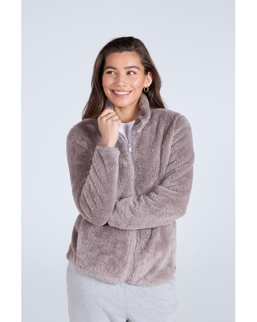 Mountain Warehouse Gray Teddy Fleece Coat Full Zip Casual Warm Cosy Jacket