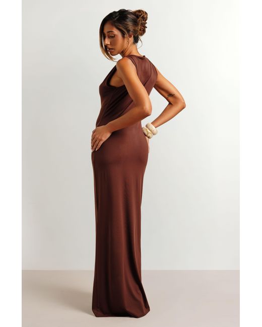 Boohoo Brown Basic Slash Neck Super Soft Maxi Dress