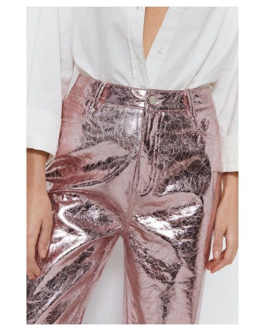 Warehouse White Crackle Faux Leather Straight Leg Trouser