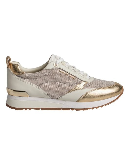 Michael Kors Gray Allie Stride Damen-Sneakers Aus Glänzendem Leder Und Mesh Mit Kettendetail 43S2Alfs3D