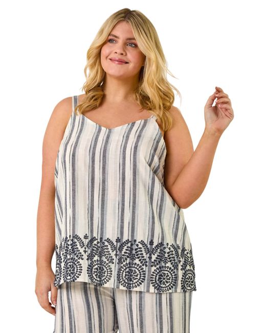 Roman White Curve Strappy Broderie Hem Vest