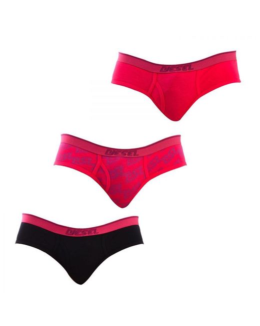 DIESEL Red Pack-3 Panties Briefs Cotton Stretch A04030-0Hjaq