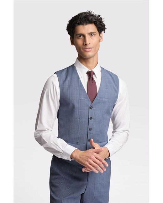 Ted Baker Blue Single Breasted Sleeveless Five Button V-Neck Plain Slim Fit Suit Waistcoat for men
