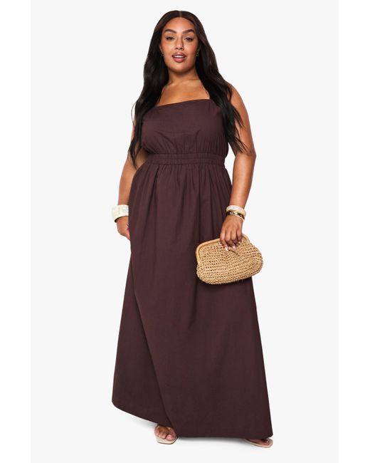 Boohoo Red Plus Cotton Poplin Midaxi Dress