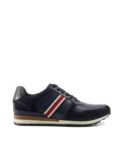 Dune Blue Tronic Stripe Detail Leather Trainers for men