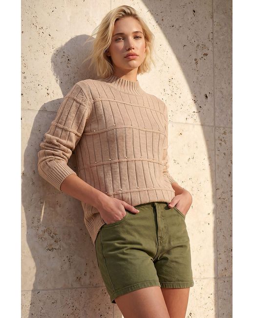 Roman Green Beaded Ribbed Knit Jumper