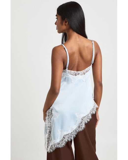 Boohoo White Asymmetric Hem Lace Satin Cami Top