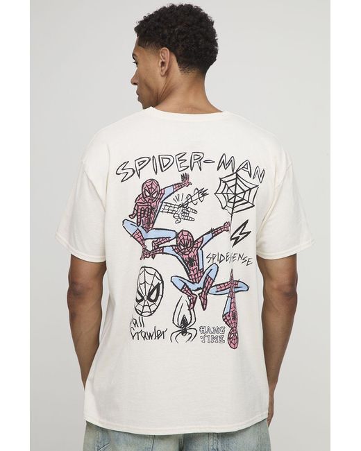 BoohooMAN White Ecru Oversized Marvel Spider- License Printed T-Shirt for men