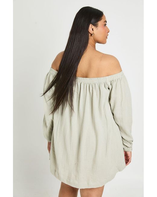 Boohoo White Plus Bardot Volume Sleeve Beach Dress