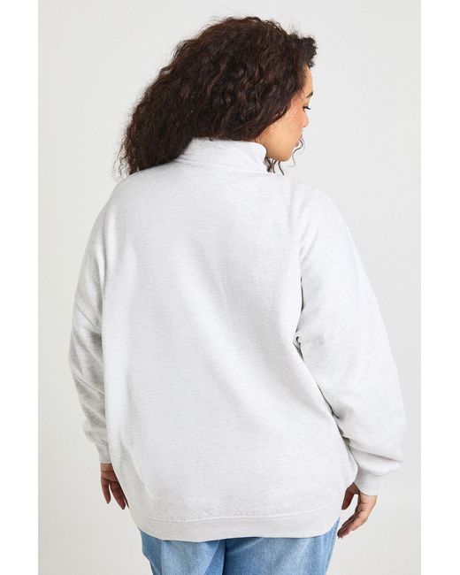 Boohoo White Plus Oversized Half Zip Sweatshirt