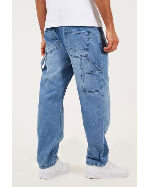 Brave Soul Blue Light Loose Fit Carpenter Style Denim Jeans for men
