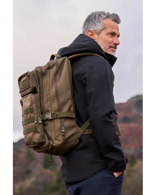 Mountain Warehouse Brown 'Legion' Backpack With Rain Cover Emergency Whistle Spacious Hiking Rucksack
