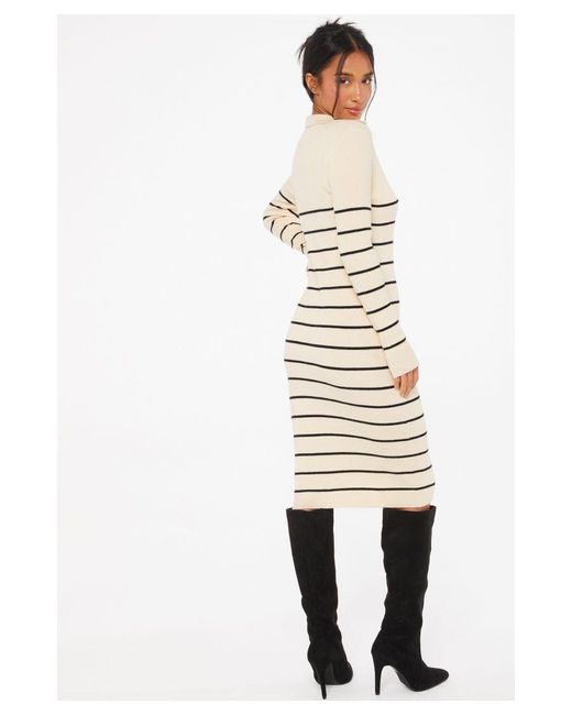 Quiz White Stripe Knitted Midi Dress Viscose