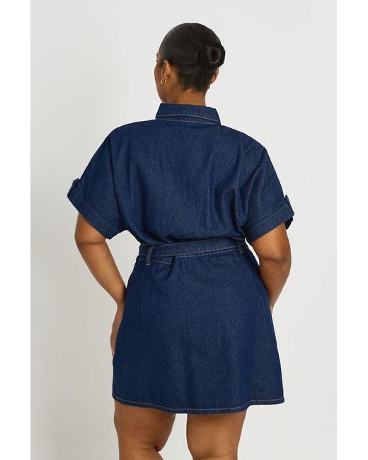 Boohoo Blue Plus Denim Utility Belt Shift Dress