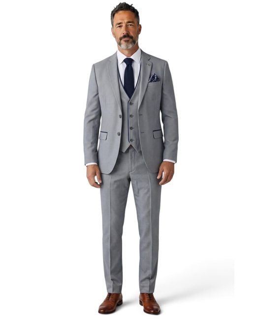TruClothing Blue Formal 3 Piece Tailored Fit Plain Suit for men