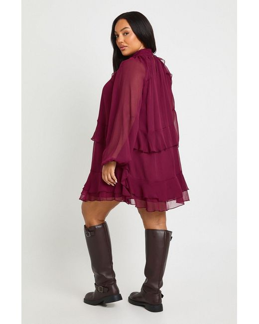 Boohoo Red Plus Chiffon Ruffle Smock Dress