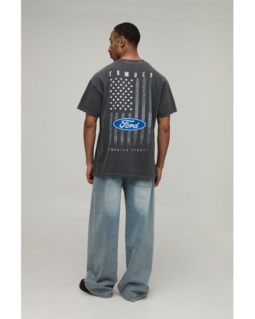 BoohooMAN Gray Washed Oversized Ford License Print T-Shirt for men