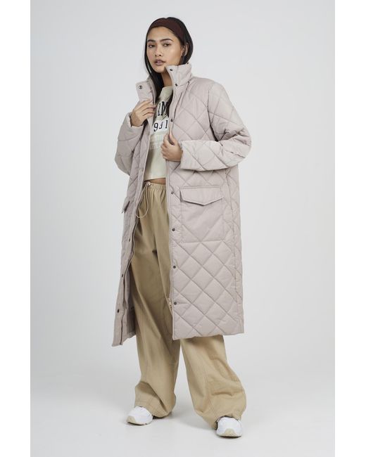 Brave Soul Natural Long Diamond Quilted Jacket