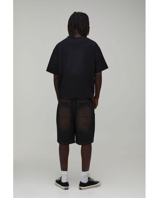 BoohooMAN Black Regular Rigid Denim Jorts for men