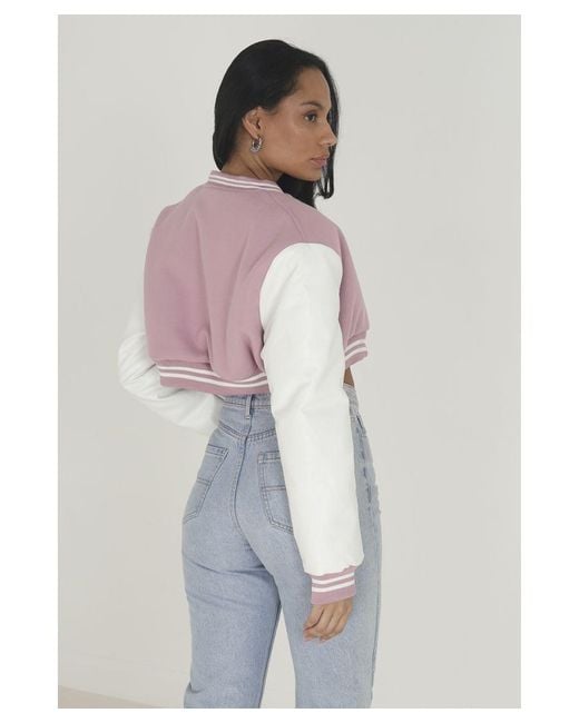 Brave Soul Gray Faux Wool 'Lucy' Cropped Varsity Bomber Jacket