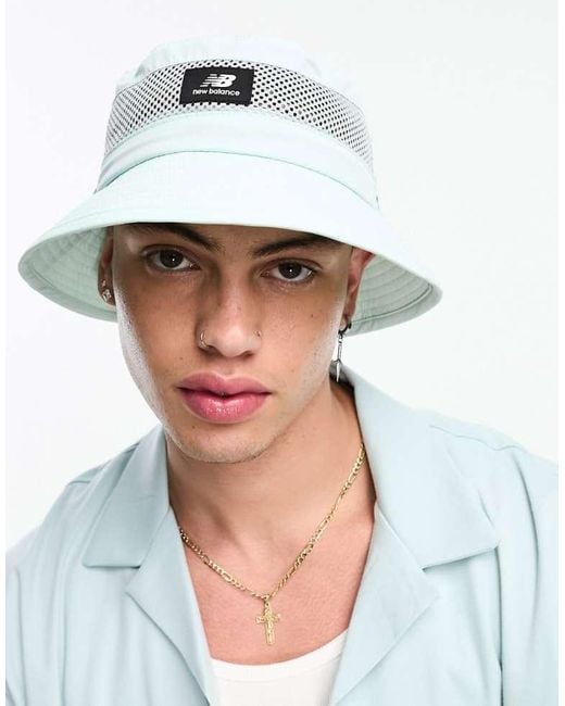 New Balance White Bucket Hat With Logo for men