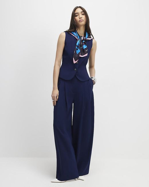 River Island Blue Wide Leg Trousers Concealed