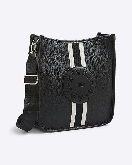 River Island Black Messenger Bag Stripe Logo