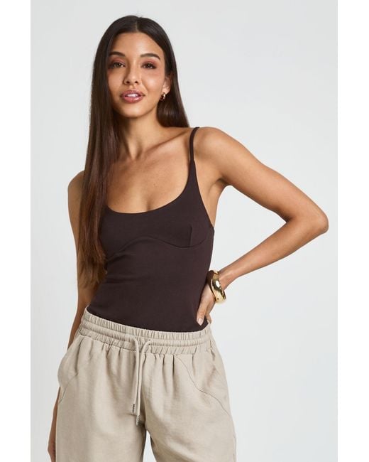 Boohoo Brown Premium Stretch Contour Strappy Bodysuit