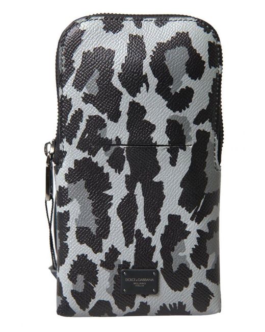 Dolce & Gabbana Blue Leopard Leather Crossbody Phone Bag for men