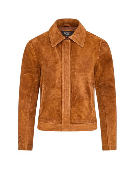 Infinity Leather Brown Suede Bomber Blouson Varsity Jacket
