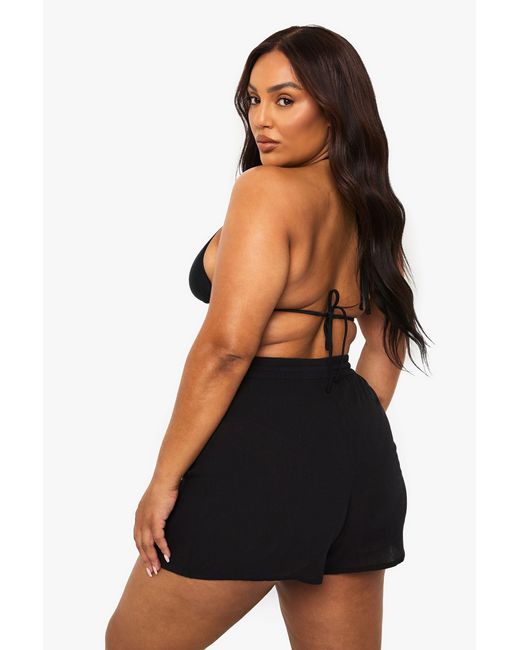 Boohoo Black Plus Crinkle Cotton Beach Shorts