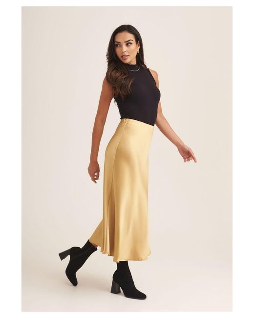 Gini London Natural Satin Bias Cut Midi Skirt