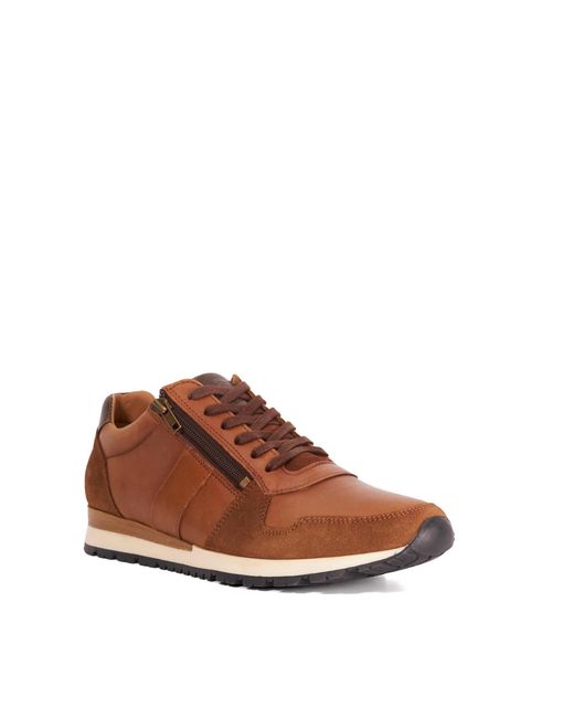 Dune Brown Thame Wf Wide Fit Zip Up Leather Trainers for men
