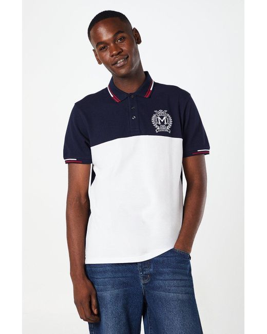 MAINE Blue Colourblock Polo With Crest Embroidery for men