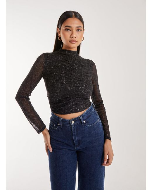 Pink Vanilla Blue Sparkle Long Sleeve Mesh Top