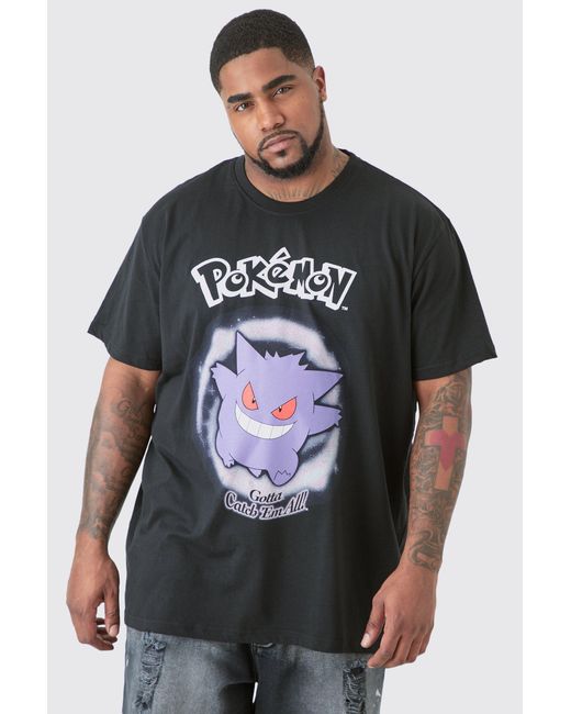 BoohooMAN Gray Plus Pokemon Gengar Printed Licensed T-Shirt for men